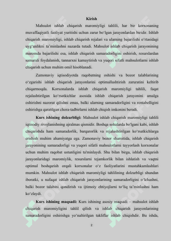 Mahsulot ishlab chiqarish maromiyligi 2
