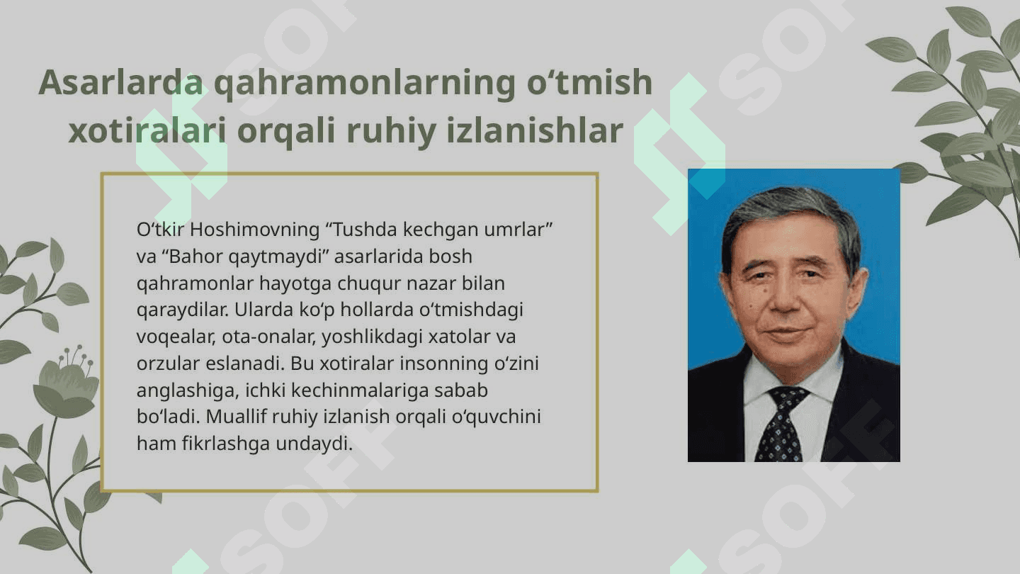 O'.Hoshimov. "Bahor qatymaydi", "Tushda kechgan umrlar" 3
