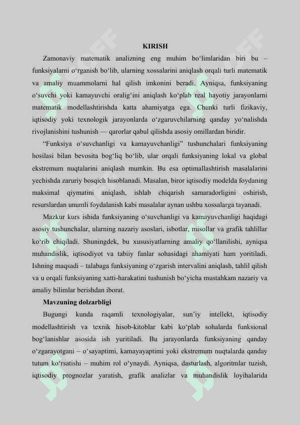 FUNKSIYA O'SUVCHANLIGI VA KAMAYUVCHANLIGI 2