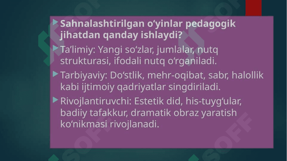 Sahnalashtirilgan oʼyinlarni tashkil etish va oʻtkazish 3