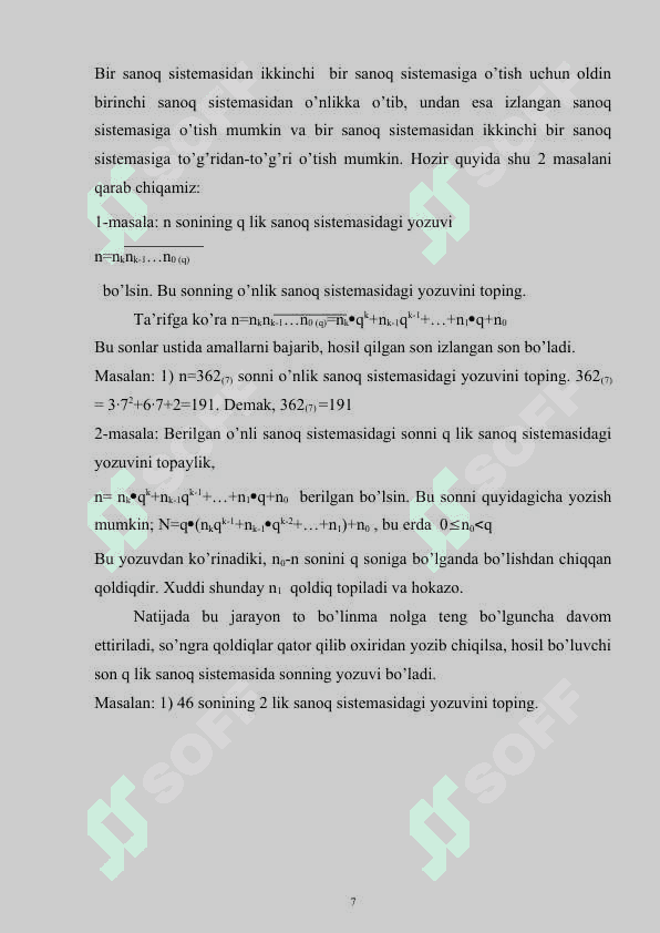 SANOQ SISTEMALARI VA ULAR USTIDA AMALLAR BAJARISH 7