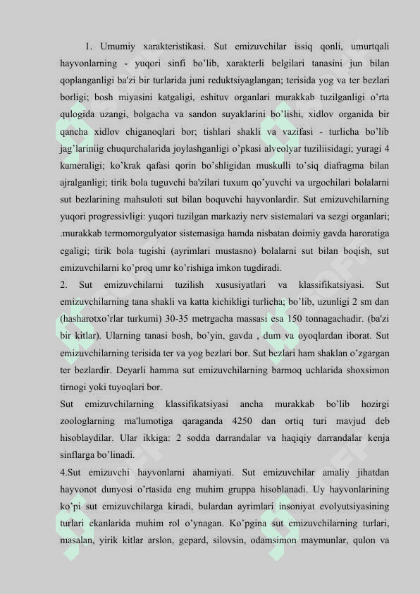 Sut emizuvchilar turlari va tarkibi tarqalishi 2