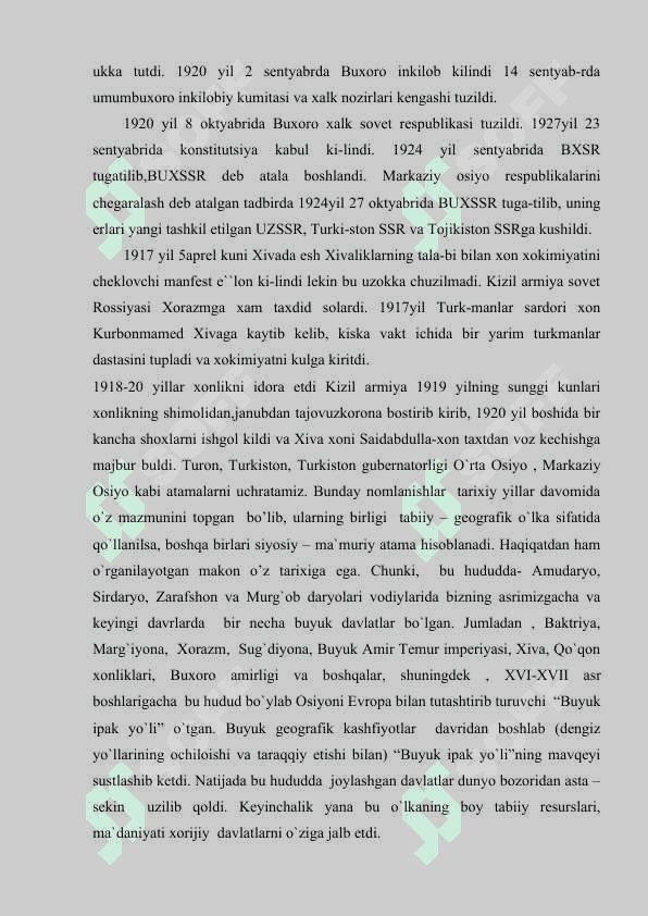 TURKISTONNING 1917-1920-YILLAR  TARIXIY GEOGRAFIYASIGA TAVSIF 4