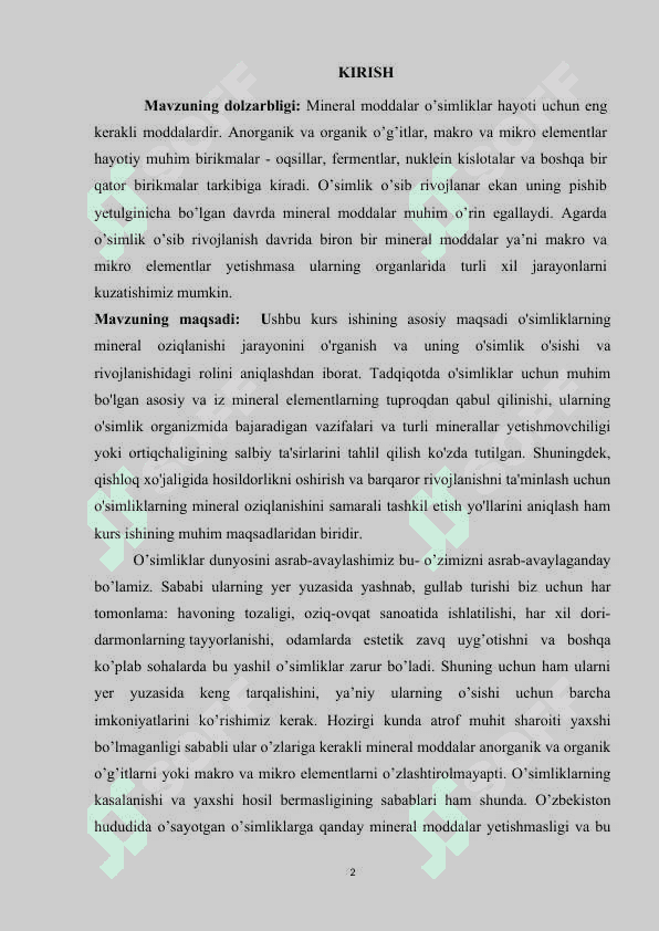 Mavzu: O’simliklarning mineral oziqlanishi.//KURS ISHI//. 3