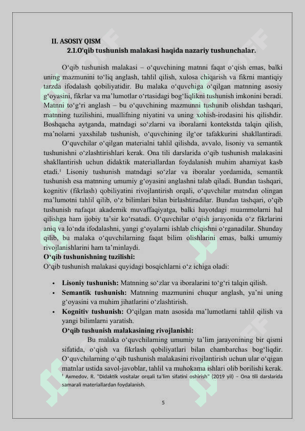 ona tili darslarida o'quvhcilarning o'qib tushunish malakasini oshirish 5