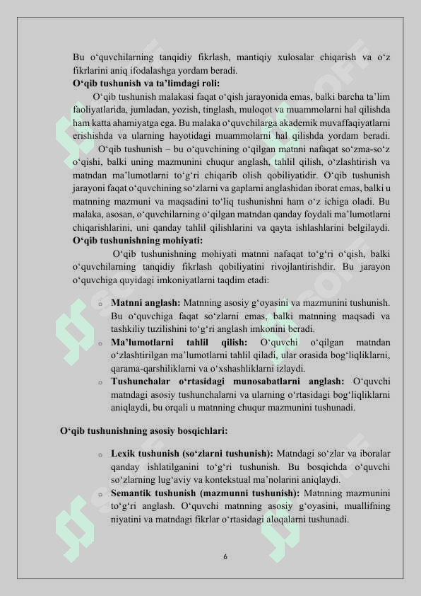 ona tili darslarida o'quvhcilarning o'qib tushunish malakasini oshirish 6
