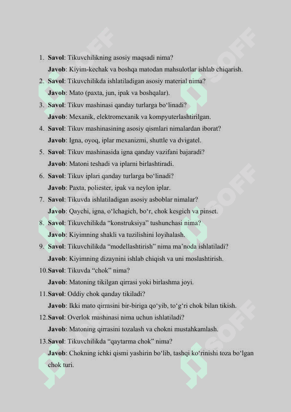 TIKUVCHILIK FANIDAN KASBIY-AMALIY IMTIHON 2
