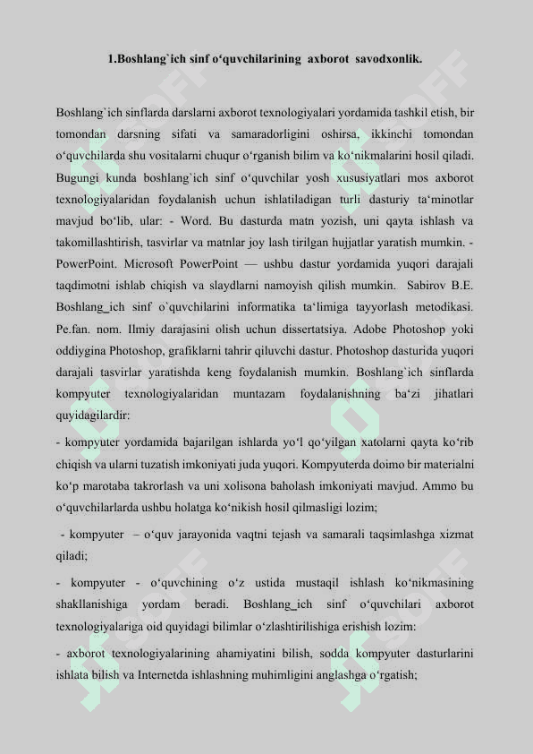 BOSHLANG'ICH SINF O'QUVCHILARINING AXBOROT SAVODXONLIGINI SHAKLLANTIRISH 2