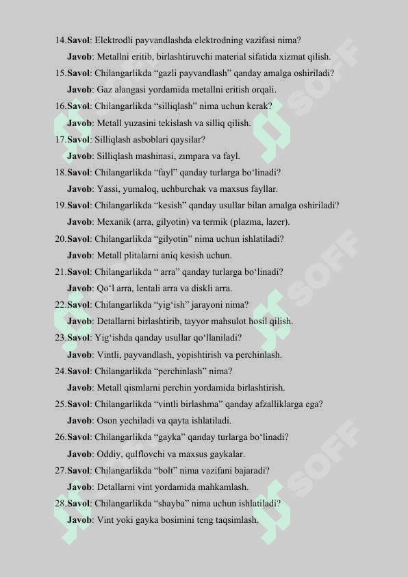 CHILANGARLIK FANIDAN KASBIY-AMALIY IMTIHON TEST 3