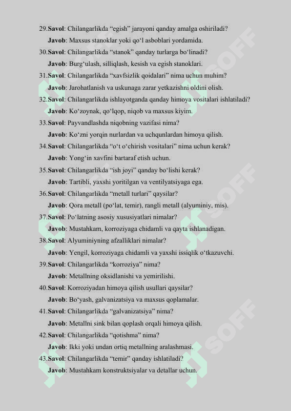 CHILANGARLIK FANIDAN KASBIY-AMALIY IMTIHON TEST 4