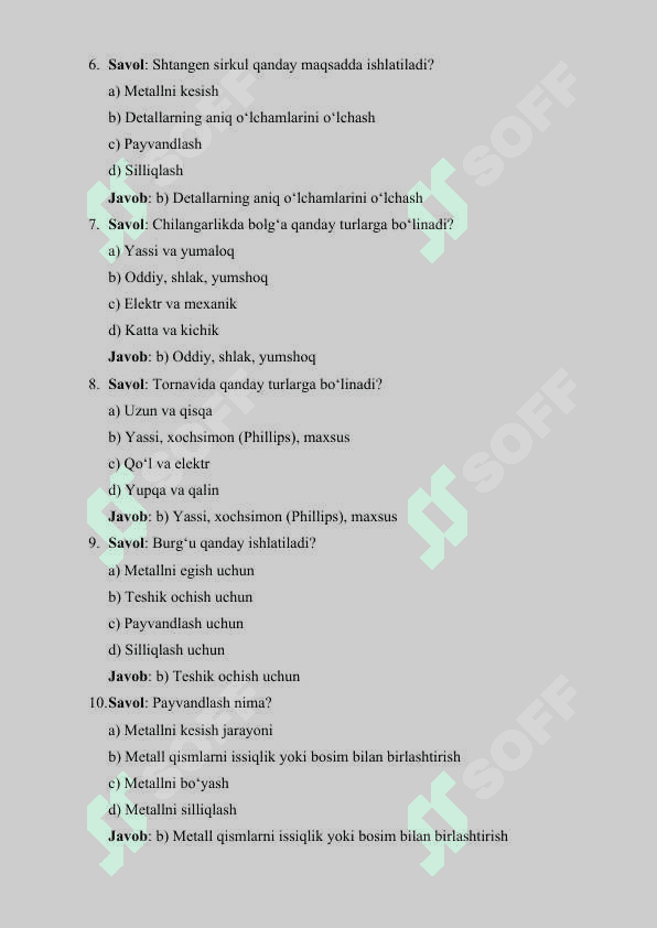 CHILANGARLIK FANIDAN 150TA TEST SAVOLLARI 3