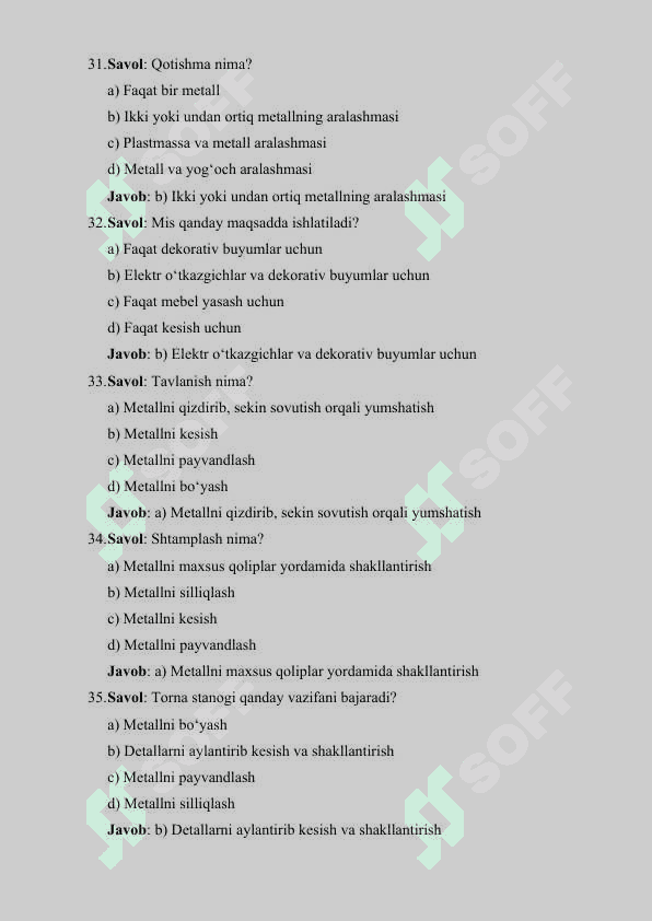 CHILANGARLIK FANIDAN 150TA TEST SAVOLLARI 8