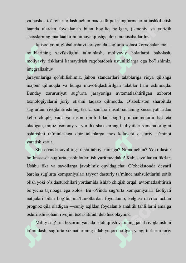Sug'urta kompaniyalari moliyaviy resurslarini boshqarish masalalari 8
