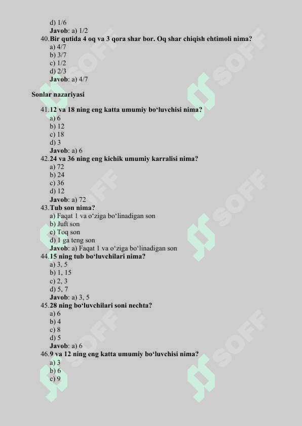 MATEMATIKA    FANIDAN MAVZULASHGAN  150 TA TEST 8