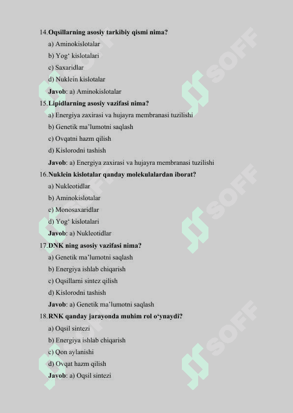 TIBBIY KIMYO FANIDAN 100 TA TEST 5
