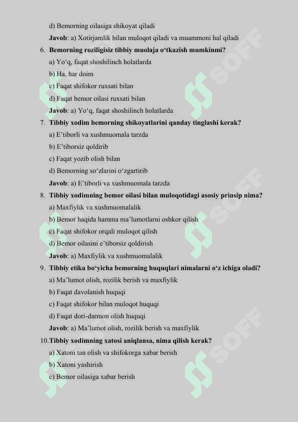 TIBBIYOT KASBIGA KIRISH FANIDAN 100 TA TEST 3
