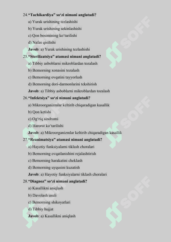 TIBBIYOT KASBIGA KIRISH FANIDAN 100 TA TEST 7