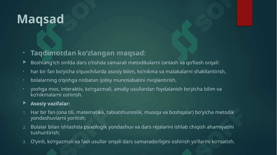 Boshlang‘ich sinfda dars o‘tish metodikasi 5