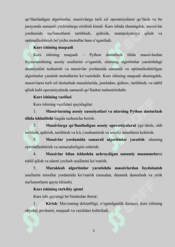 Pythonda algoritmlarni dasturlashda massivlardan foydalanish usullari 4