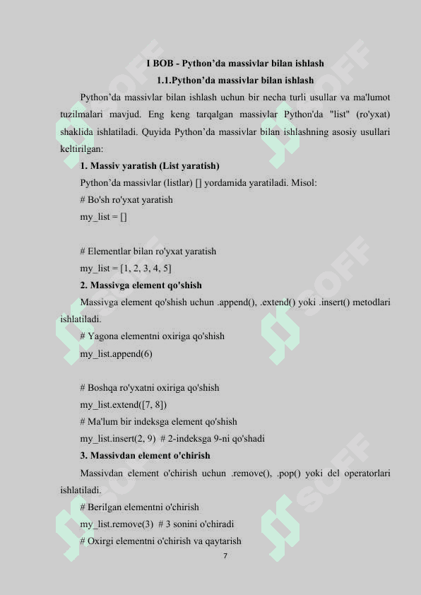 Pythonda algoritmlarni dasturlashda massivlardan foydalanish usullari 6