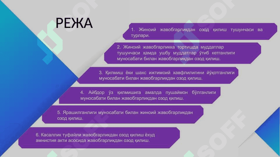 Жавобгарликдан озод қилиш тушунчаси ва турлари. 2