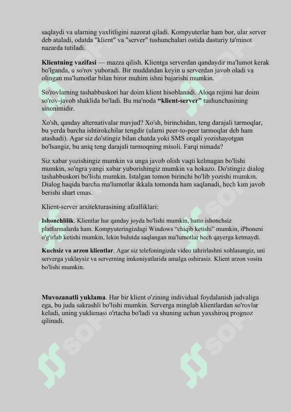 Dasturiy ta’minot klent/server arxitekturasini loyihalash. 3