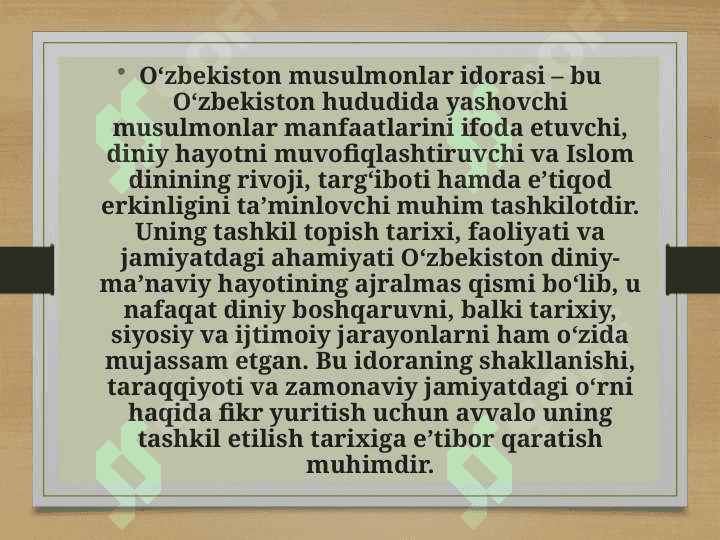O‘zbekiston musulmonlar  idorasining tashkil etilish tarixi va ahamiyati. 2