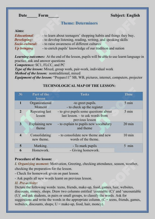 11-sinflar uchun Unit 1. Lesson 3 Determiners 2