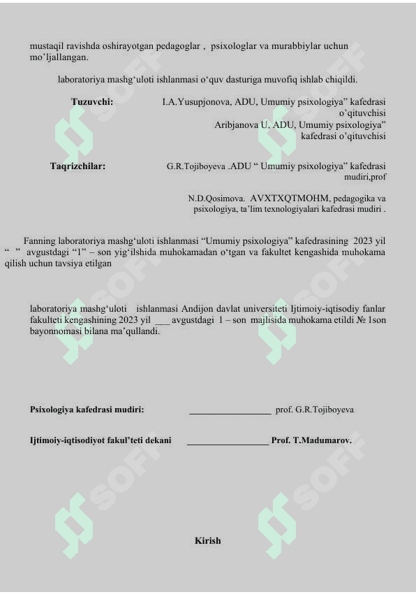 Eksperimental psixologiya fanidan laboratoriya ishlanmasi 1-kurslar uchun 2