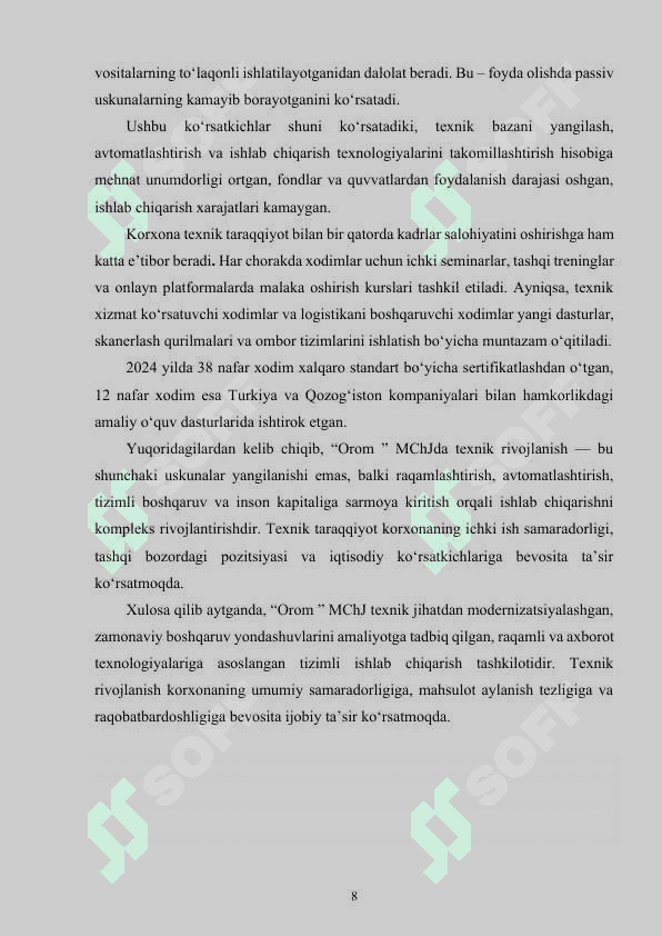 OROM MCHJ  ishlab chiqarish Amalyot hisoboti 7