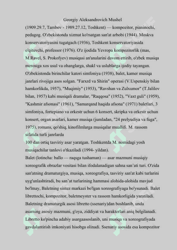 GEORGIY MUSHELNING "KASHMIR AFSONASI "BALETI. 2