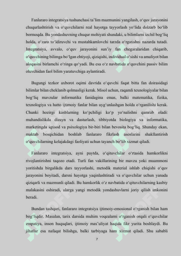 BOSHLANG‘ICH TA’LIMDA FANLARARO INTEGRATSIYA 7