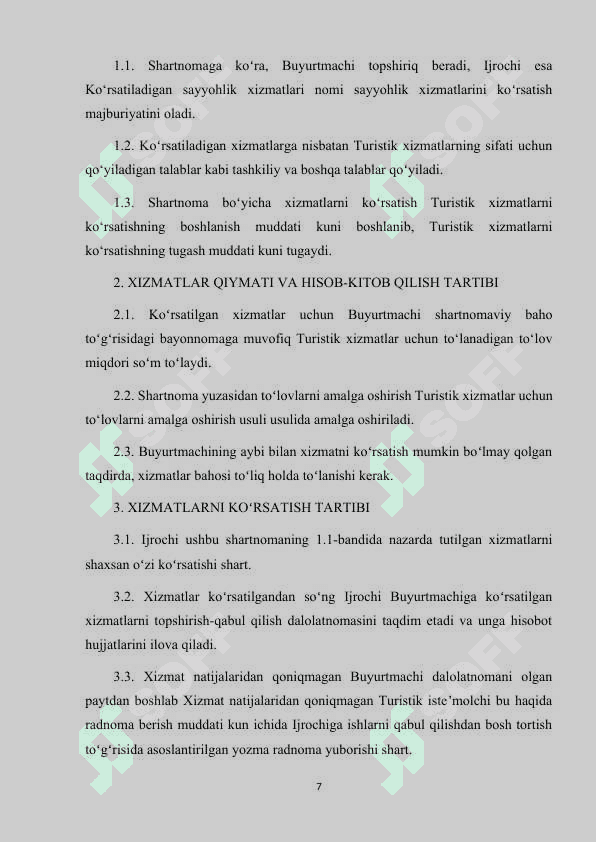 TURIZM XIZMATINI KO'RSATISH SHARTNOMASI VA UNING AHAMIYATI 7