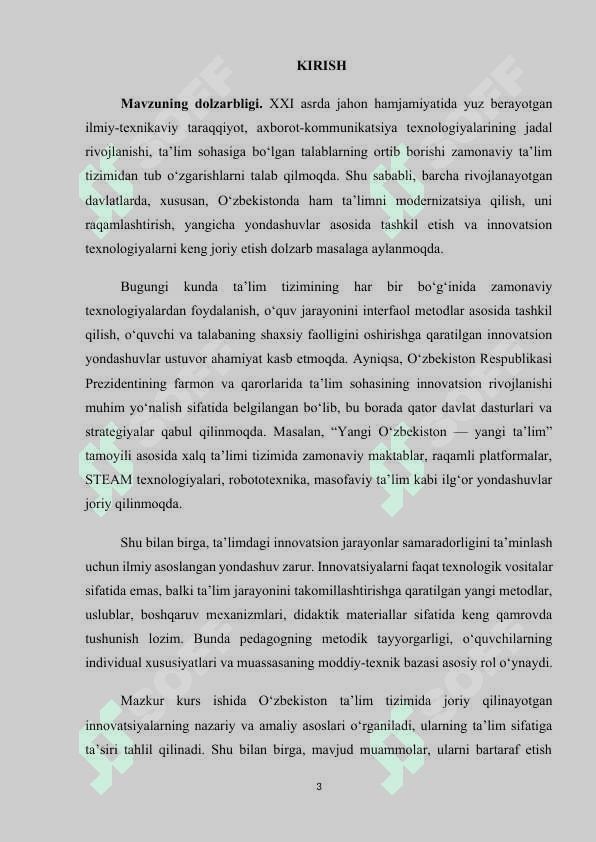 O‘ZBEKISTON TA’LIM TIZIMIDA INNOVATSIYALAR: MAVJUD HOLAT VA ISTIQBOLLAR 3