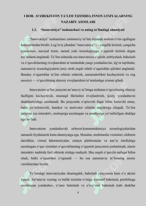 O‘ZBEKISTON TA’LIM TIZIMIDA INNOVATSIYALAR: MAVJUD HOLAT VA ISTIQBOLLAR 6