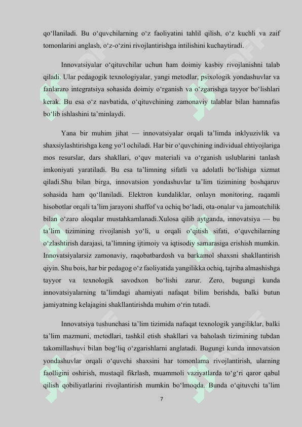 O‘ZBEKISTON TA’LIM TIZIMIDA INNOVATSIYALAR: MAVJUD HOLAT VA ISTIQBOLLAR 7