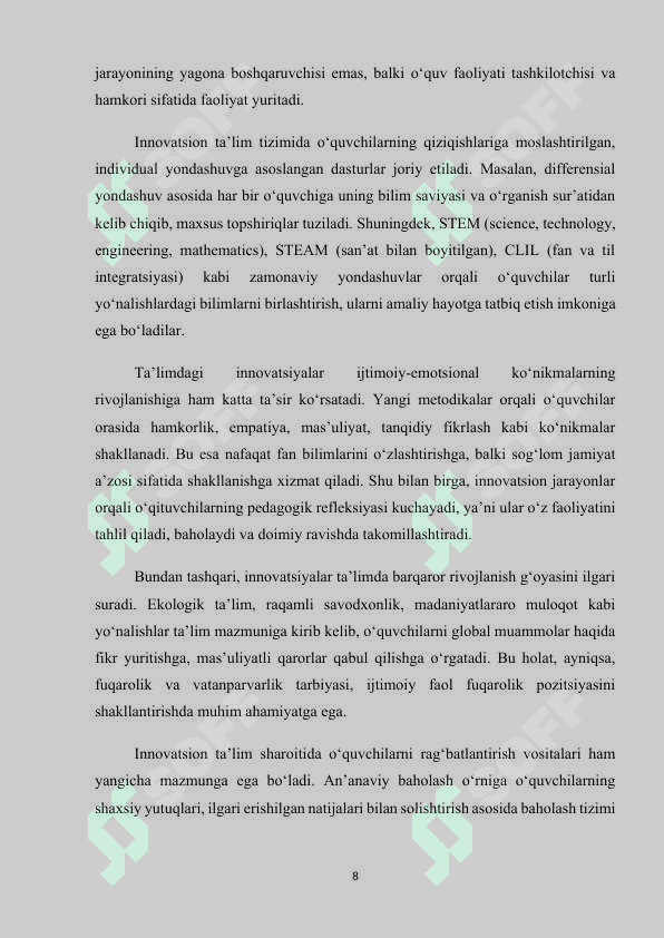 O‘ZBEKISTON TA’LIM TIZIMIDA INNOVATSIYALAR: MAVJUD HOLAT VA ISTIQBOLLAR 8