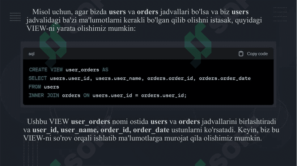 SQL view va tranzaksiyalar taqdimot 7