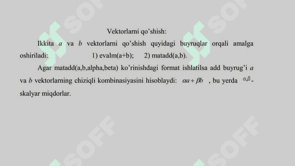Mapleda vektorlar va matritsalar ustida amallar 4
