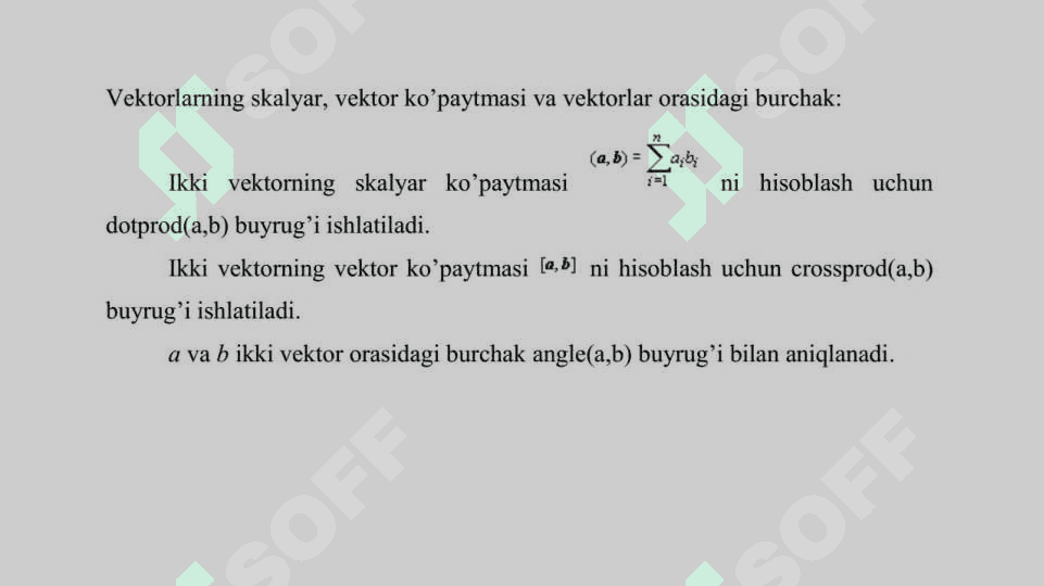 Mapleda vektorlar va matritsalar ustida amallar 5