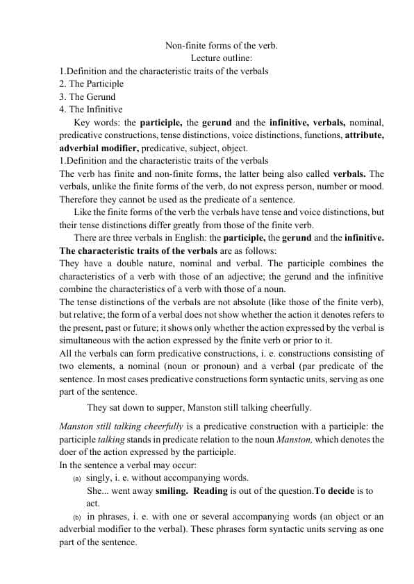Non-finite forms of the verb