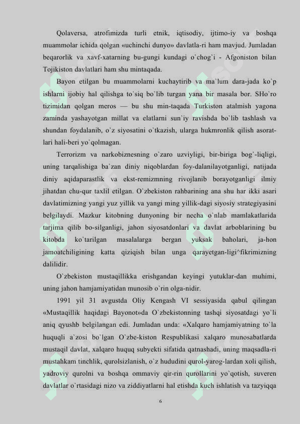 O‘zbekiston Respublikasi tashqi siyosatining asosiy yo’nalishlari 6