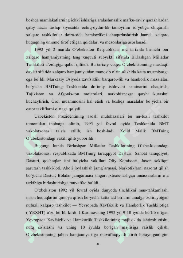 O‘zbekiston Respublikasi tashqi siyosatining asosiy yo’nalishlari 8