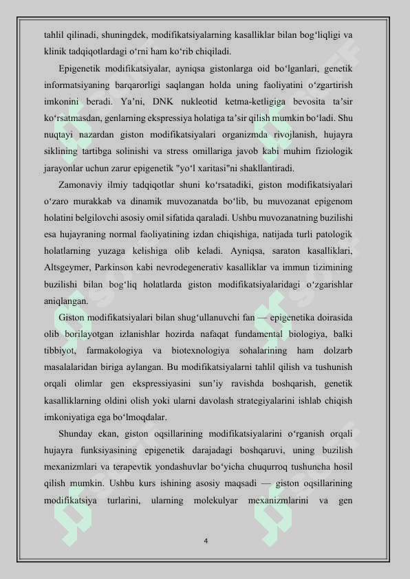 Giston oqsillarining modifikatsiyalari 4