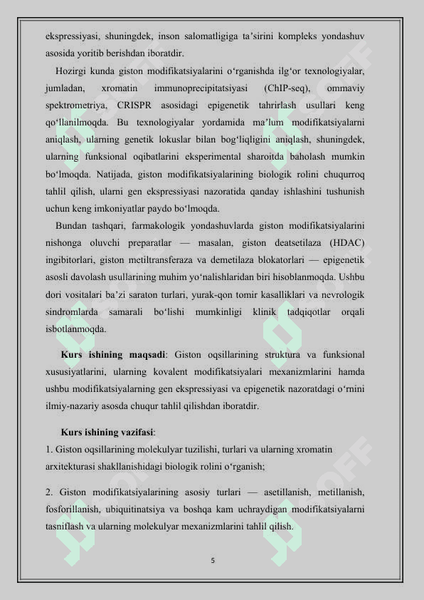 Giston oqsillarining modifikatsiyalari 5