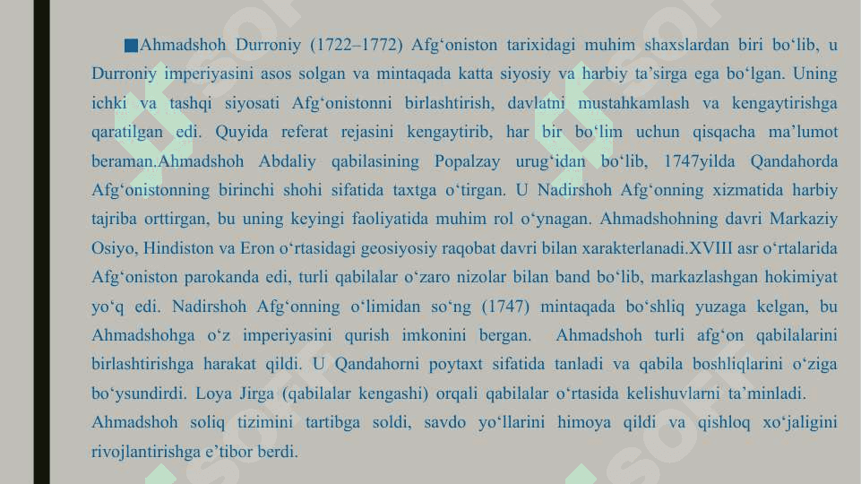 Afg‘onistonda Ahmadshohning ichki va tashqi siyosati 25 3