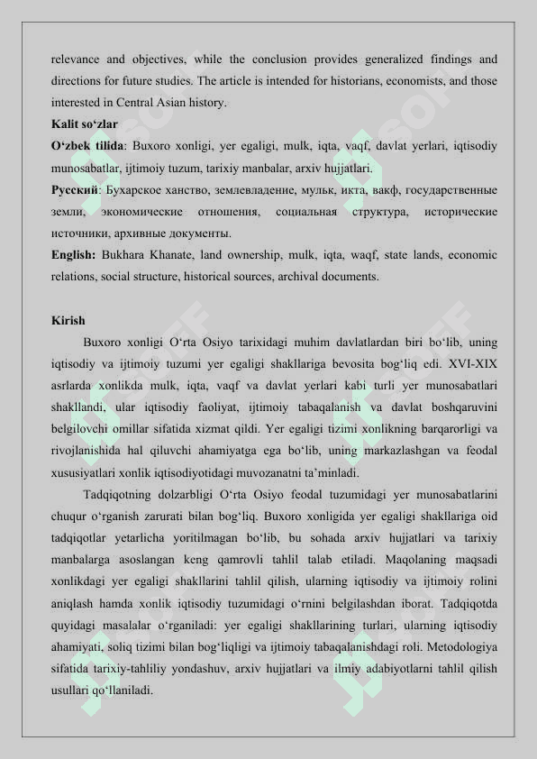 Buxoro xonligida yer egaligi shakllari maqola 25 2
