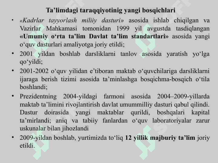 O‘zbekiston Respublikasida ta’lim sohasida amalga oshirilgan islohotlar. 6