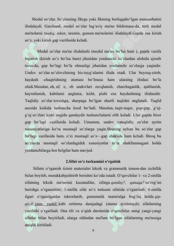 Boshlang’ich sinflarda “Sifat”mavzusini o‘rgatish metodikasi ustida ishlash 8