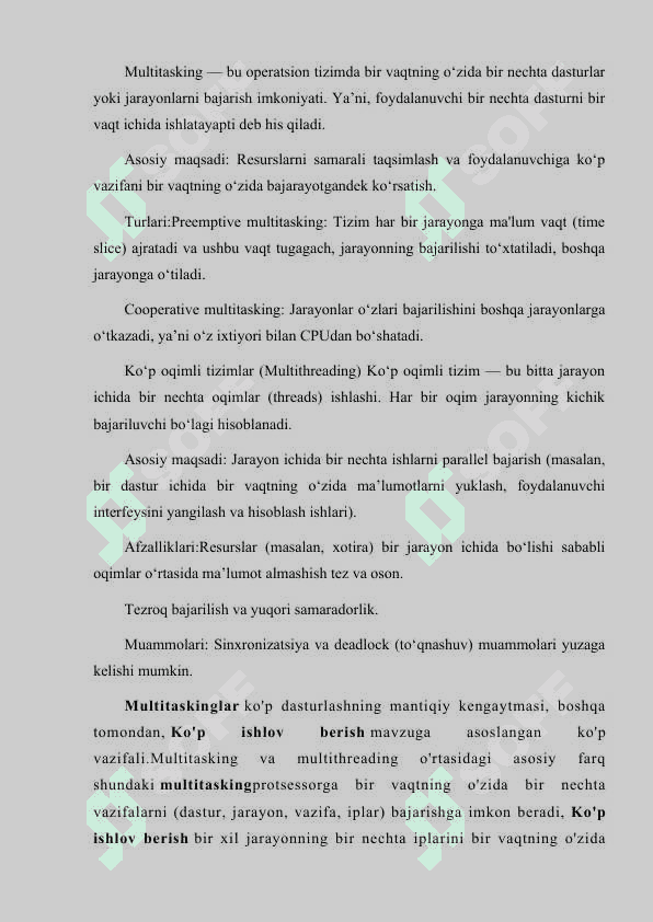 MULTITASKING VA KO'POQIMLI TIZIMLAR 2